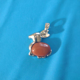 RED JASPER BUNNY PENDANT WITH NECKLACE