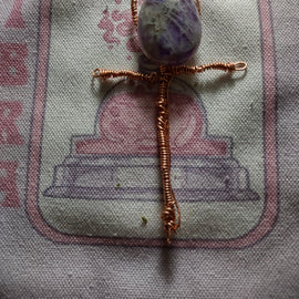 COPPER ARK PENDANT WITH DREAM AMETHYST CRYSTAL 99.9% COPPER