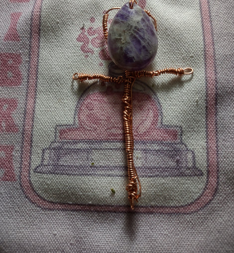 COPPER ARK PENDANT WITH DREAM AMETHYST CRYSTAL 99.9% COPPER